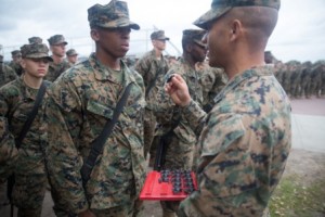 Receiving the Eagle Globe and Anchor