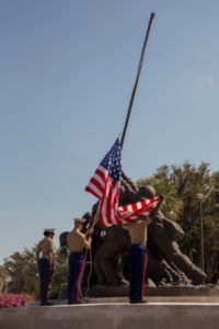 Marines of Headquarters and Service Battalion unveil the iconic Iwo Jima statue March 14, 2016. (Photo by Sgt. Jennifer Schubert)