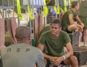 Recruits with Recruit Separation Platoon, Special Training Company, Support Batallion socialize in their squad bay aboard Marine Corps Recruit Depot Parris Island. (U.S. Marine Corps photo by Cpl Daniel O'Sullivan)