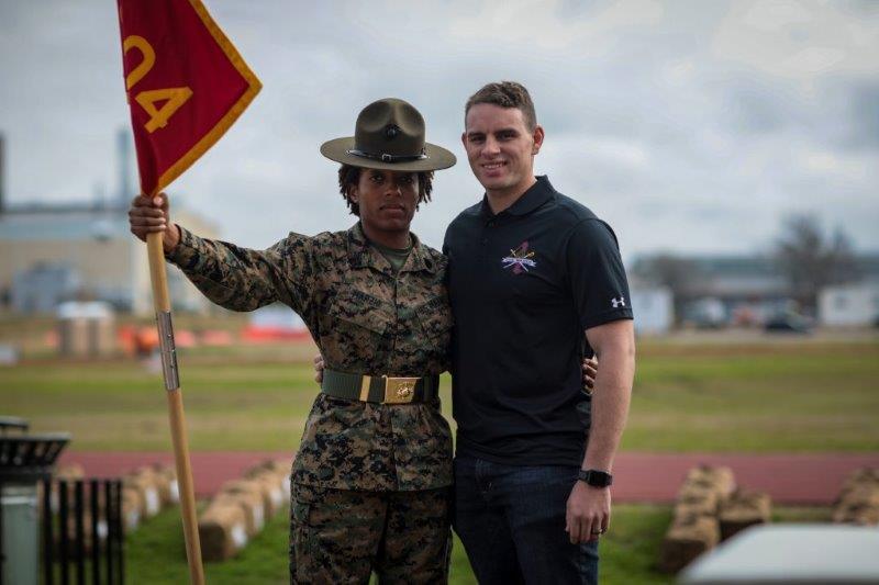 Staff Sgt. Ashley Marzio and her husband Sgt. Francesco Marzio pose for a photo Jan. 30, 2020. Both are wrapping up a three-year tour as drill instructors. (Photo by Lance Cpl. Christopher McMurry)