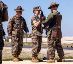 Marines with Weapons and Field Training Battalion hold a ribbon cutting ceremony for the re-opening of Hue-City Range. (U.S. Marine Corps photo by Lance Cpl. Michelle Brudnicki)