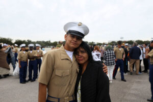 Pvt. Liam Brooks, with Papa Company, 4th Recruit Training Battalion, MCRD PI, tells his story of his life and how he has decided to better it for himself. (U.S. Marine Corps photo by Cpl. Godfrey Ampong)