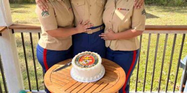 Cpl. Astrid Ramos Roman, an administrative clerk with Force Headquarters Group, Marine Forces Reserve, (left) Pfc. Joel Mendoza, student at Logistic Operation School North Carolina, (middle) Cpl. Ashly Mendoza, a finance technician with Combat Logistics Regiment, 3rd Marine Logistics Group, (right) pose for a photo celebrating Joel’s Marine boot camp graduation. (U.S. Marine Corps courtesy photo by Cpl. Astrid Ramos Roman)