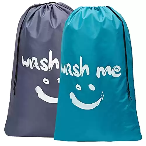 HOMEST 2 Pack XL Wash Me Travel Laundry Bag, Dirty Clothes Organizer, Large Enough to Hold 4 Loads of Laundry, Easy Fit a Laundry Hamper or Basket