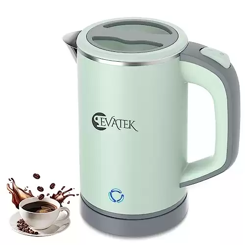 EVATEK Small Electric Kettle, Hot Water Kettle Electric, 304 Stainless Steel 0.8L Mini Electric Tea Kettle Small, 5 Mins Travel Kettle Portable Electric Kettle, Auto Shut-Off