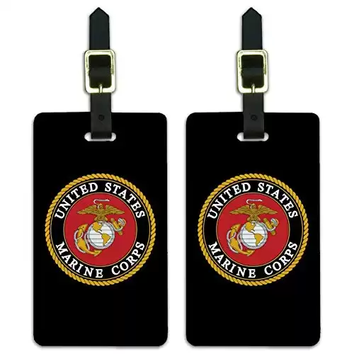 Marines USMC Emblem Black Yellow Red Luggage ID Tags Cards Set of 2