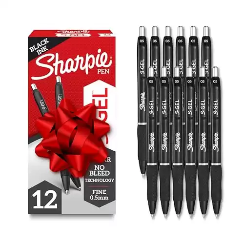 Sharpie S-Gel, Gel Pens, Drawing Pens, Gel Ink Pens For Journaling, Writing Pens, Coloring Pens, Medium Point Pens (0.7Mm), Black Barrel, Black Gel Ink, Stocking Stuffers, 12 Count